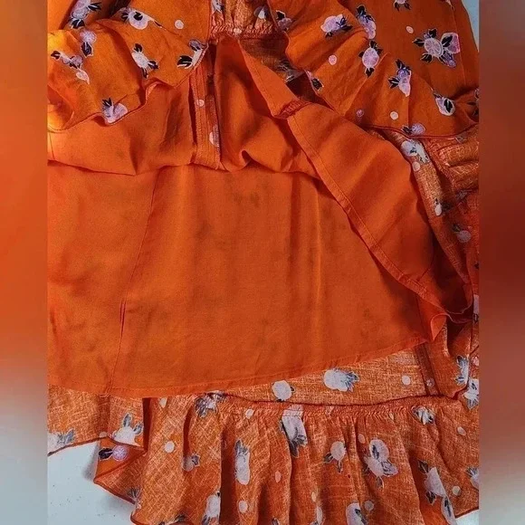 Free People Like a Lady Orange Citrus Floral Mini Dress Lace Up Back S NWT - Picture 9 of 16